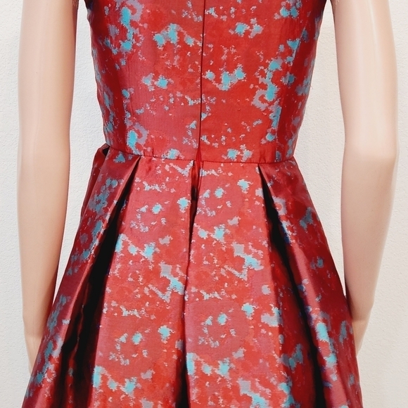 B.b. Dakota Fit and Flare Red & Turquoise Brocade Sleeveless Dress Size 4 - Picture 10 of 14